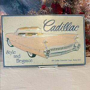 Cadillac Vintage Wall Decor Sign - Cream and Blue